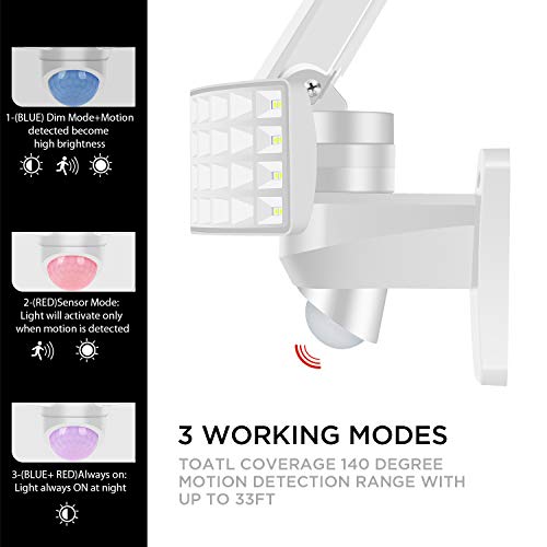 LUOWAN Luz Solar Exterior, Focos LED Exterior Solares 1600LM Luz Solar con Sensor de Movimiento con 2 Cabezales Ajustables, 5500K, IP65 Impermeable Lámpara Solar para Jardín, Camino & Patio (Blanco)