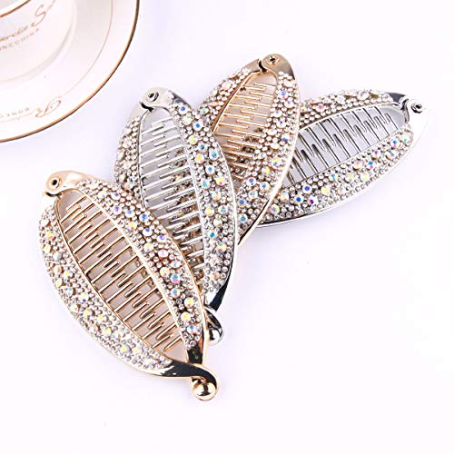 Lurrose 4pcs Banana Pinza de pelo Brillante Rhinestone Decoración Titular de cola de caballo Clip Resina Elegante Barreteadores del pelo para las mujeres (oro y plata)