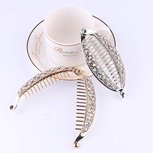 Lurrose 4pcs Banana Pinza de pelo Brillante Rhinestone Decoración Titular de cola de caballo Clip Resina Elegante Barreteadores del pelo para las mujeres (oro y plata)