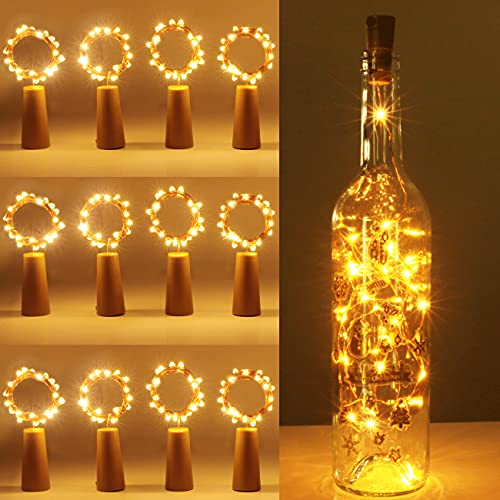 luz de Botella, Kolpop luz Corcho, luces led para Botellas de Vino 2m 20 LED a Pilas Decorativas Cobre Luz para Romántico Boda, Navidad, Fiesta, Hogar, Exterior, Jardín,Blanco Cálido(12 Pack）