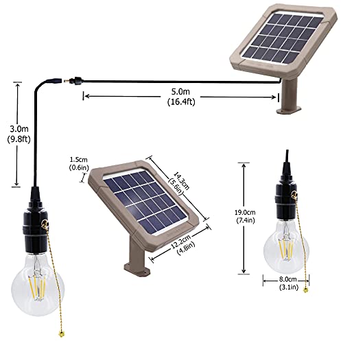 Luz solar EDDIE para Jardín Patio/Garaje/Trastero, cable 8m, LED blanco cálido, uso diurno y nocturno