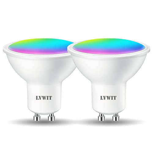 LVWIT Bombillas LED GU10 Inteligente WiFi Regulable 5W 350 Lm, Bombilla Alexa Multicolor Bombilla Compatible con Alexa, Google Home Assistant y App Smart Life/Tuya, Equivalente a 32W RGB, 2 Pcs.