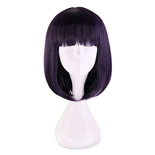 Lwiuentx Sailor Moon Cosplay Sailor Saturn Peluca Corta Recta Morada para Hombres Mujeres Fiesta de Halloween + Gorro de Peluca Gratis