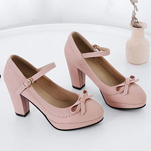 Lydee Mujer Zapatos Dulce Bow Pumps Correa Partido Zapatos Tacon Ancho Plataforma Costume Footwear Pink Tamaño 33