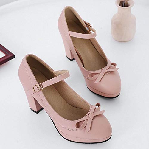 Lydee Mujer Zapatos Dulce Bow Pumps Correa Partido Zapatos Tacon Ancho Plataforma Costume Footwear Pink Tamaño 33