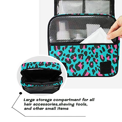 Manchas Rosadas Estampado De Leopardo Azul Bolsas de Aseo Neceser de Maquillaje Colgante Plegable Cosmético Bolso de Artículos de Tocado para Mujeres Niñas