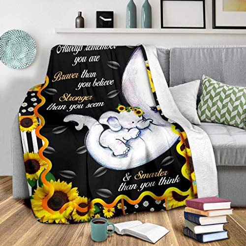 Manta de forro polar personalizada para dormitorio, You are Braver Stronger Smarter Fleece Manta elefante Regalos significativos