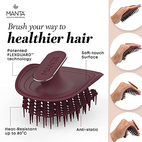 Manta Hair Cepillo para el Pelo, Color Burdeos, Cepillo para el Cabello Totalmente Flexible, Cepillo Suave que Ayuda a Prevenir la Rotura del Cabello, Granate