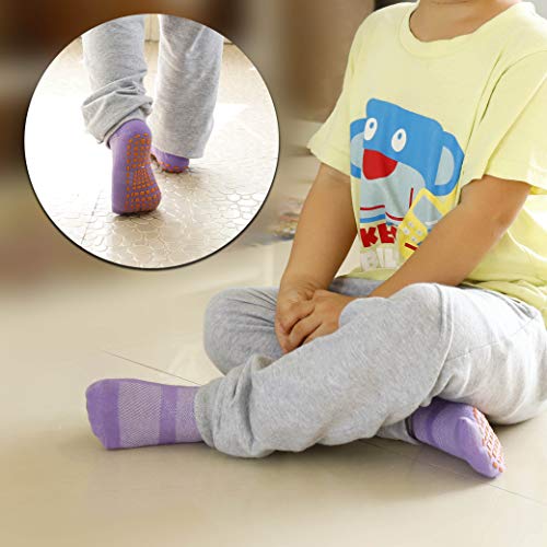 MaoXinTek Calcetines Antideslizantes para Niños Pequeños Algodón Lindo con Puños, Calentar 6 Pares de Zapatillas Calcetines de Piso de Corte Bajo con Silicona para 4-6 años de Bebés y Niñas