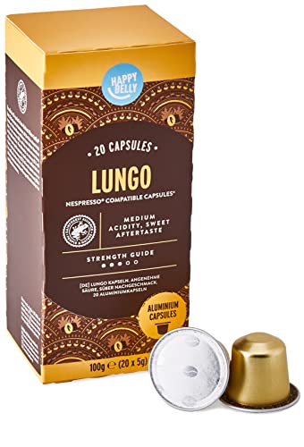 Marca Amazon - Happy Belly Nespresso Aluminium Cápsulas - Lungo - 120 Cápsulas (6 Paquetes x 20)