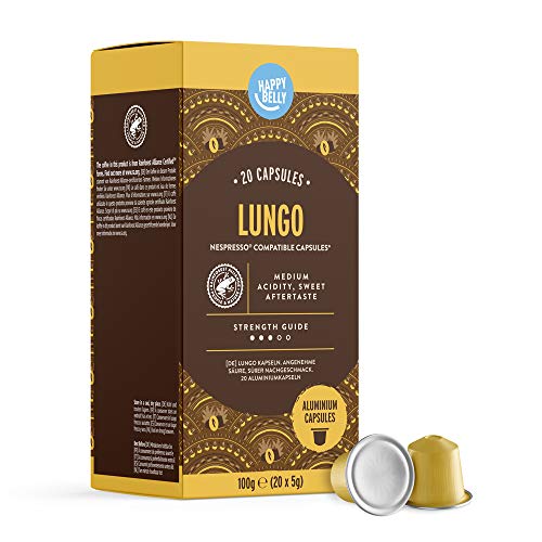 Marca Amazon - Happy Belly Nespresso Aluminium Cápsulas - Lungo - 120 Cápsulas (6 Paquetes x 20)