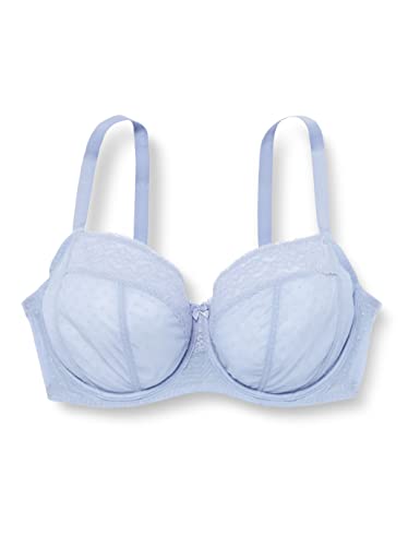 Marca Amazon - Iris & Lilly Sujetador de Tul con Aros sin Relleno Mujer, Azul (impresión morada), 90F, Label: 34E