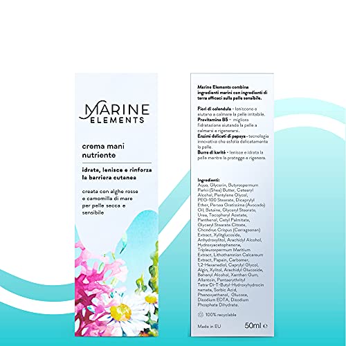 Marine Elements - Crema de manos reparadora intensiva, eficaz en pieles secas, sensibles y enrojecidas. A base de ingredientes marinos extremófilos, manteca de Karité y Caléndula Officinalis.