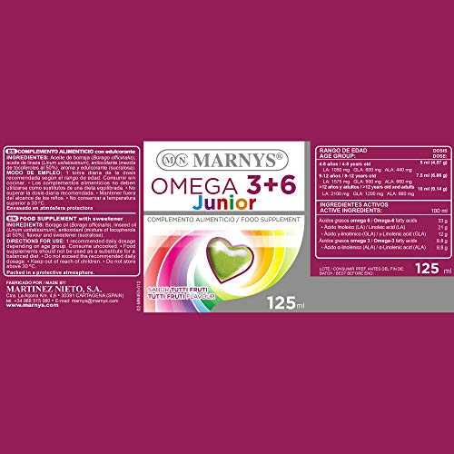 MARNYS Omega 3+6 Junior Omegas Vegetales para Desarrollo y Sistema Inmune en Niños 125ml