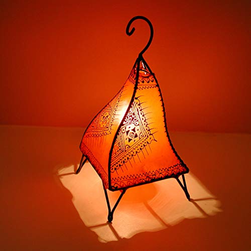 Marrakesch Fatuta - Lámpara de henna de piel marroquí (35 cm, estructura de metal forjada a mano, pantalla de piel pintada a mano), diseño oriental, color naranja | L1002