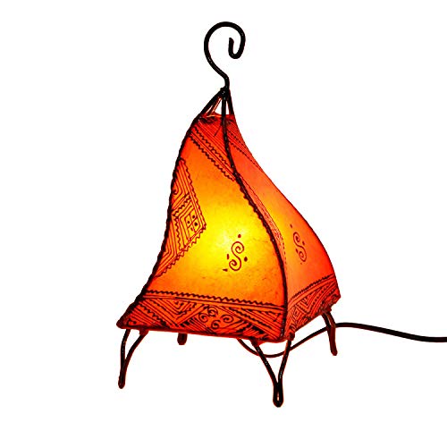 Marrakesch Fatuta - Lámpara de henna de piel marroquí (35 cm, estructura de metal forjada a mano, pantalla de piel pintada a mano), diseño oriental, color naranja | L1002