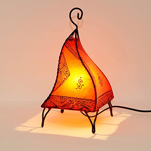 Marrakesch Fatuta - Lámpara de henna de piel marroquí (35 cm, estructura de metal forjada a mano, pantalla de piel pintada a mano), diseño oriental, color naranja | L1002