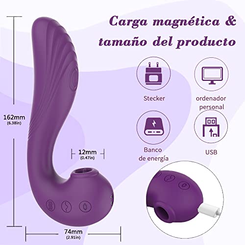 Masajeador Eléctrica,3in1Masajeador Portátil Con10 Modos de Masaje y 5 Modos de Rebote y Lamer y succión,Carga USB magnética,100%Impermeable (Púrpura)