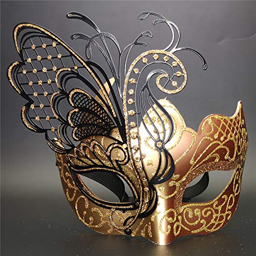 Máscara de mujer veneciana de metal con diamantes de imitación de mariposa de oro rosa para mascarada / fiesta de Mardi Gras / baile de disfraces sexy / boda