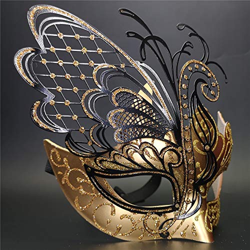 Máscara de mujer veneciana de metal con diamantes de imitación de mariposa de oro rosa para mascarada / fiesta de Mardi Gras / baile de disfraces sexy / boda