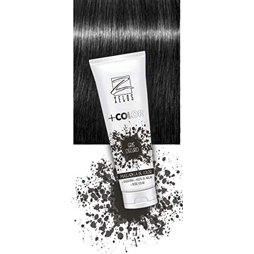 Mascarilla de Color para el Pelo - Gris Oscuro - 200 ml - Mascarilla Con Color Acondicionadora - Con Queratina y Aceite de Argán - Potencia el Color Desgastado - Uso Profesional - Zelos +Color