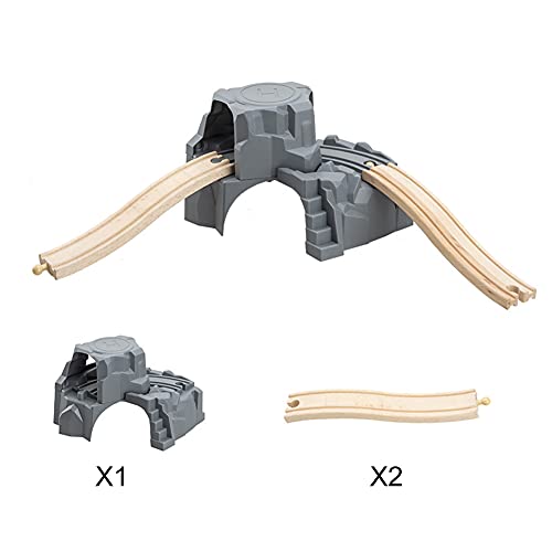 Matedepreso Modelo de túnel ferroviario, juguete educativo de túnel de cueva de plástico de pista de tren de madera para niños mayores de 3 años