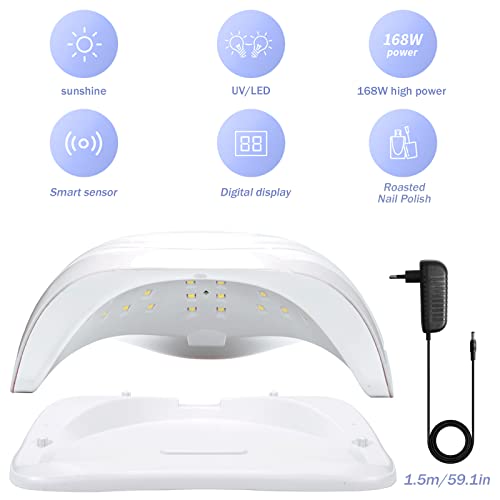 McNory Lampara Secadora de Uias LED/UV para Esmalte de Uhias de Gel, 168W Lámpara LED Uñas Pantalla LCD,Sensor Automático,4 Temporizador Profesional de 10s, 30s, 60s y 99 s