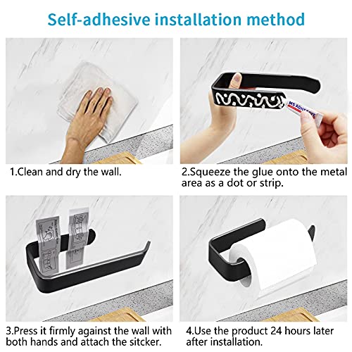 Mczcent Portarrollos para Papel Higiénico Autoadhesivo - Aluminio Portarrollos Baño Negro Porta Rollos de Papel Higienico, Toilet Roll Paper Holder Portarollos Soporte Papel Higienico Para Baños