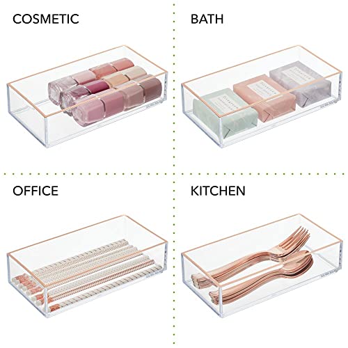 mDesign Cajas organizadoras de cosméticos – Práctico organizador de maquillaje para pintalabios, pintaúñas y más – Cajas rectangulares para baño o dormitorio – Juego de 6 – transparente/dorado rojizo