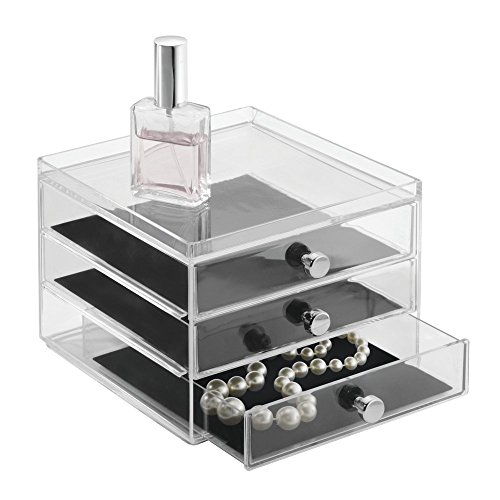 mDesign organizador de gafas con 3 cajones - Caja metacrilato en color transparente - También perfecta como joyero u organizador de maquillaje