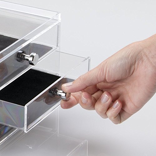 mDesign organizador de gafas con 3 cajones - Caja metacrilato en color transparente - También perfecta como joyero u organizador de maquillaje