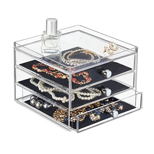 mDesign organizador de gafas con 3 cajones - Caja metacrilato en color transparente - También perfecta como joyero u organizador de maquillaje