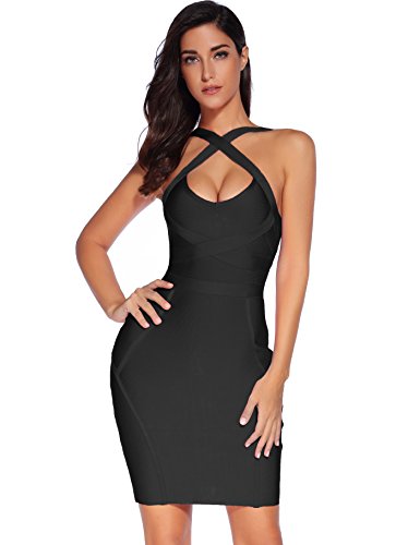 meilun - Vestido Ajustado de Fiesta con Tirantes para Mujer - Negro - X-Small