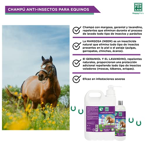 MENFORSAN Champú Anti-Insectos con Margosa, Geraniol y Lavandino para Caballos 5L, Protégelo de Cualquier Insecto