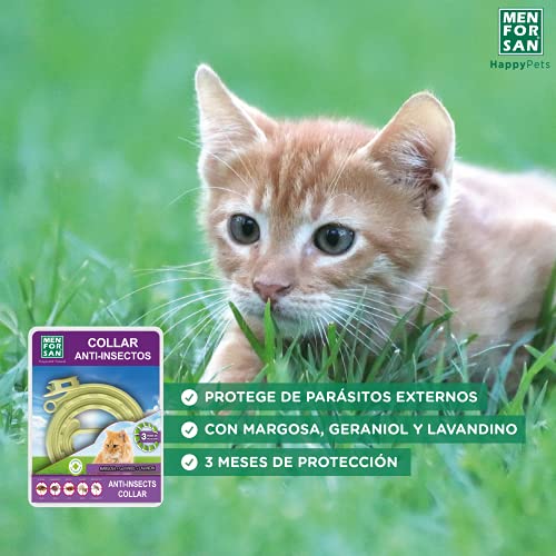 MENFORSAN Collar gato antiparasitario con 3 activos naturales, medida 30cm, auto ajustable