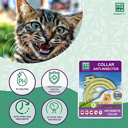 MENFORSAN Collar gato antiparasitario con 3 activos naturales, medida 30cm, auto ajustable