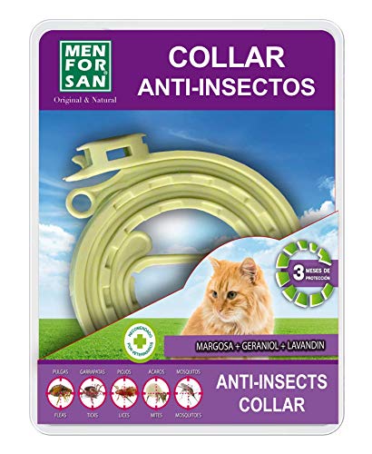 MENFORSAN Collar gato antiparasitario con 3 activos naturales, medida 30cm, auto ajustable