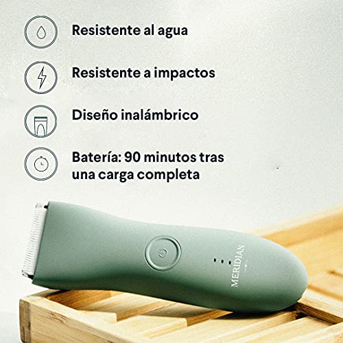 Meridian Afeitadora Cortadora Eléctrica Corporal para Hombres | Rasuradora Para la Ingle y el Cuerpo con cuchilla de cerámica | Resistente al Agua l USB Recargable - 90 minutos de duración l Sage