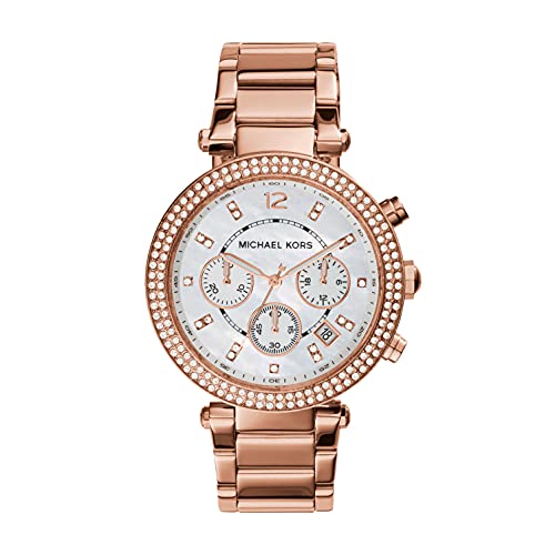 Michael Kors Reloj para Mujer PARKER, Caja de 39 mm, Movimiento Cronógrafo, Correa de Acero Inoxidable, Oro Rosa