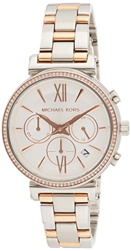 Michael Kors Reloj para Mujer Sofie, Caja de 39 mm, Movimiento Cronógrafo, Correa de Acero Inoxidable, Plata