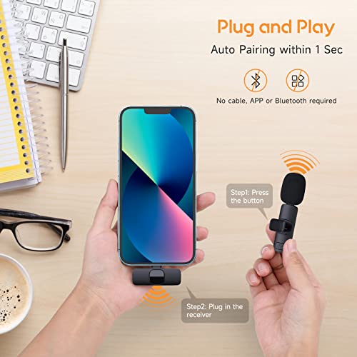 Micrófono de Grabación Inalámbrico con Interfaz Lavalier Compatible con iPhone, Adecuado para Grabaciones de Video y Transmisión en Vivo Mini Micrófono Lavalier Vlog(Compatible con iPhone)