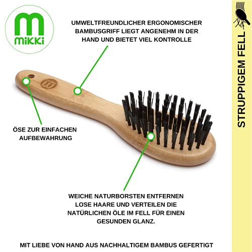 Mikki Cepillo de Mano Hecho de Bambú para Eliminar el Pelo Durante la Muda Mediante un Masaje para Pelo Corto y Medio, para Perros y Gatos, para Acicalar Pelajes Desaliñados, Pequeño 50 g