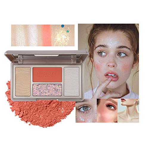 Mimore Professional Blush Shimmer Powder, Matte Shimmer Blush & Highlighter & Glitter Metallic, Paleta de belleza cosmética, Rubor en polvo fácil de mezclar(02)