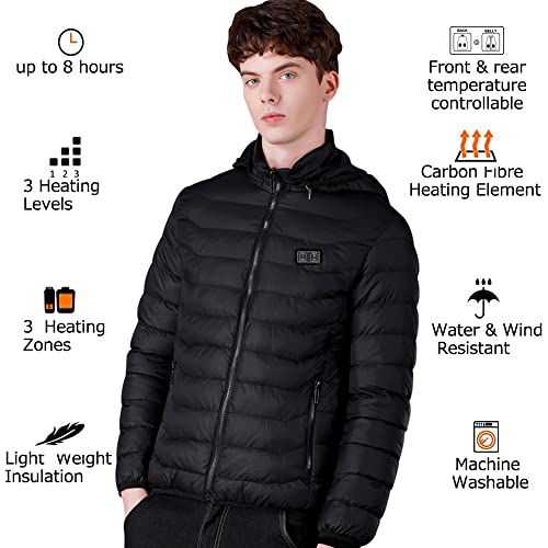 Mincoo Chaqueta Calefactable Adecuado Para Hombres y Mujeres,con Temperatura Ajustable Chaquetas calefactora con 3 Temperaturas & 3 Zonas Ideal Acampar Actividades al Aire Libre invierno(Black, L)