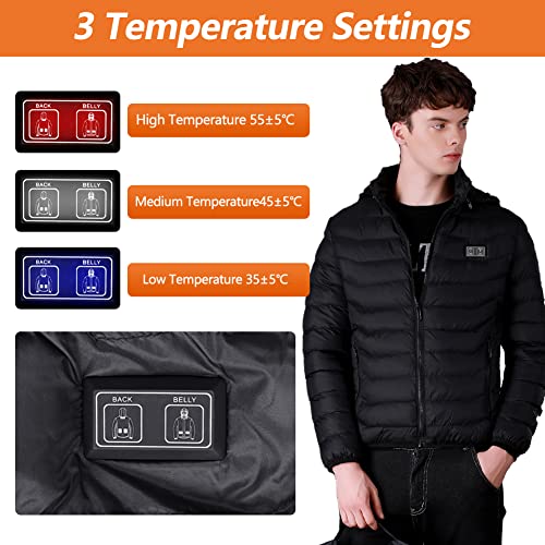 Mincoo Chaqueta Calefactable Adecuado Para Hombres y Mujeres,con Temperatura Ajustable Chaquetas calefactora con 3 Temperaturas & 3 Zonas Ideal Acampar Actividades al Aire Libre invierno(Black, L)