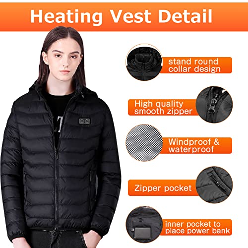 Mincoo Chaqueta Calefactable Adecuado Para Hombres y Mujeres,con Temperatura Ajustable Chaquetas calefactora con 3 Temperaturas & 3 Zonas Ideal Acampar Actividades al Aire Libre invierno(Black, L)