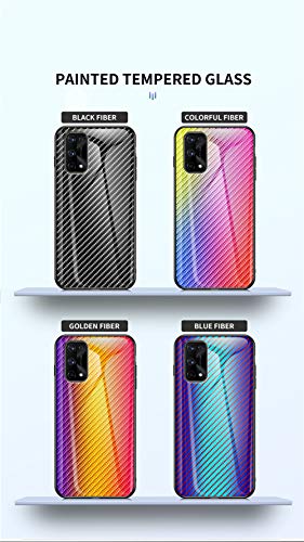 MingMing Funda para Realme 7 Pro Cubierta Carbon Fiber Glass Phone Case Caja de Vidrio Templado Case Cover para Realme 7 Pro (Azul)