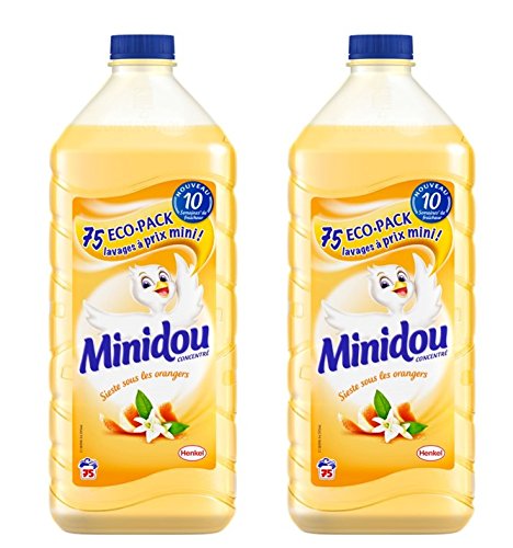 Minidou - Suavizante líquido concentrado (2 unidades) con aroma a azahar y cítricos, envase ecológico de 1,875 L/75 lavados