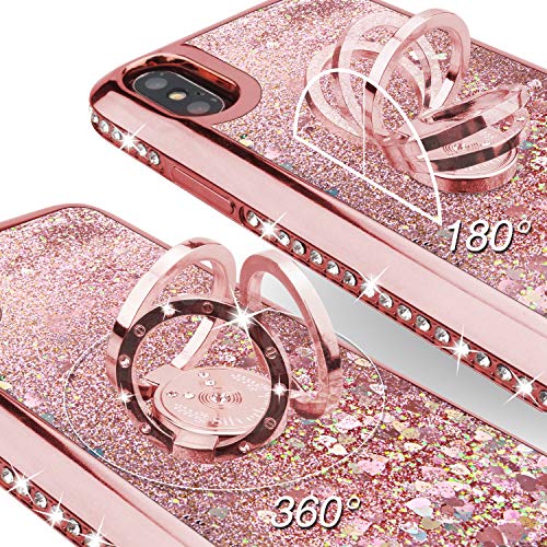 Miss Arts Funda iPhone X/XS [Silverback] Carcasa Brillante Purpurina con Soporte Giratorio de 360 Grados, Transparente Cristal Bumper Telefono Fundas Case Cover para Apple iPhone X/XS -Rose Oro