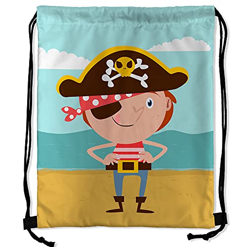 Mochila Saco Infantil Personalizada con Nombre. Regalo Personalizado para niño y niña. Mochila de Cuerdas. Vuelta al Cole. Varios Diseños. Piratas